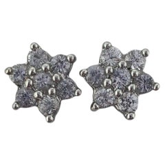14K White Gold Simulated Diamond Cluster Stud Earrings #24148