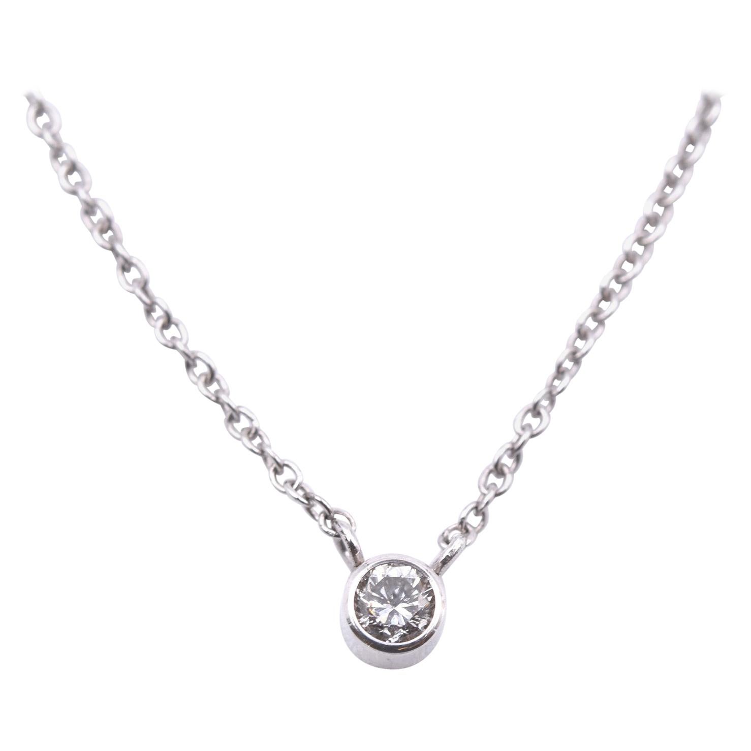 14 Karat White Gold Single Diamond Necklace For Sale