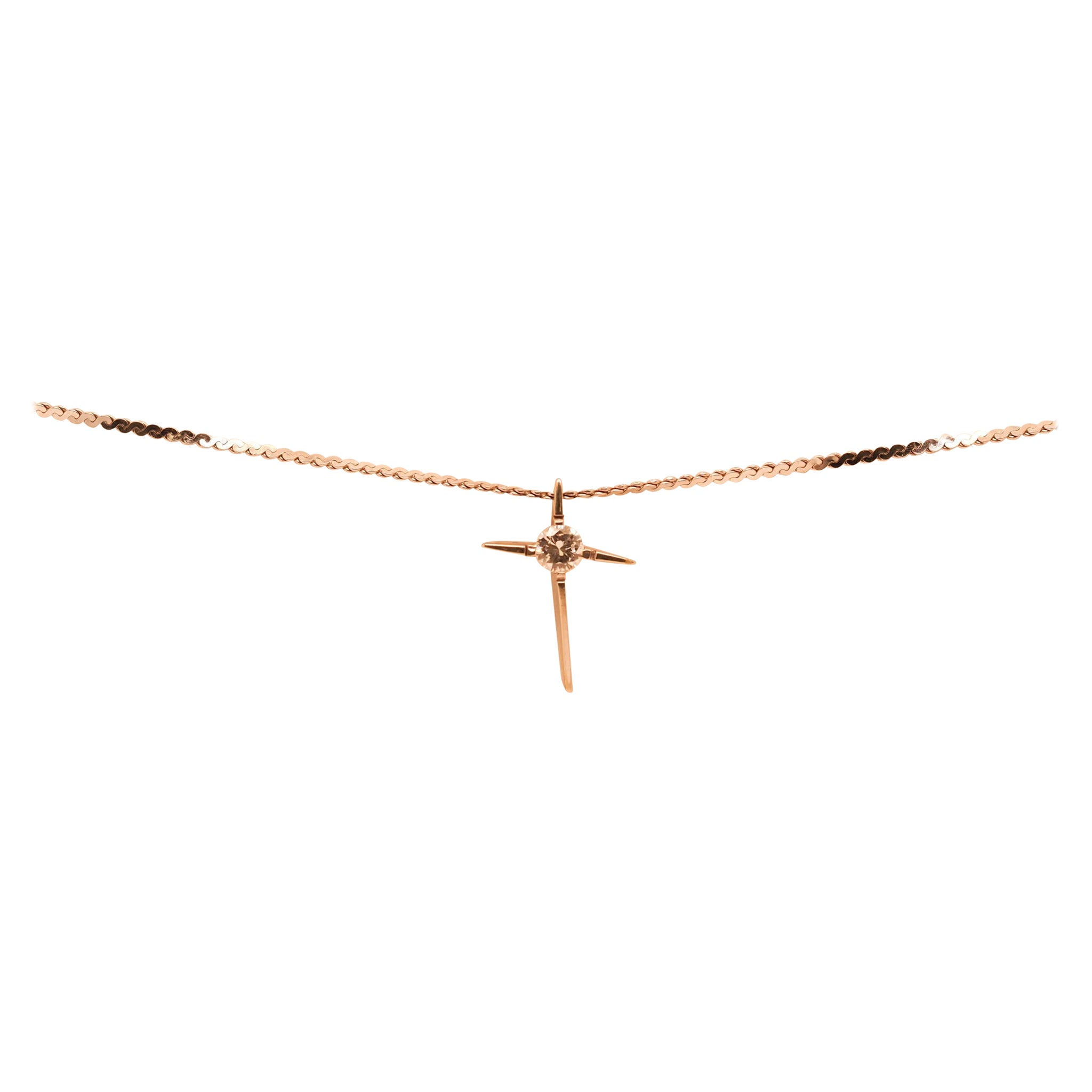 14K White Gold Slanted Cross Diamond Pendant and Chain