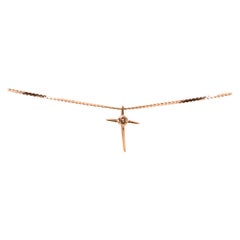 14K White Gold Slanted Cross Diamond Pendant and Chain
