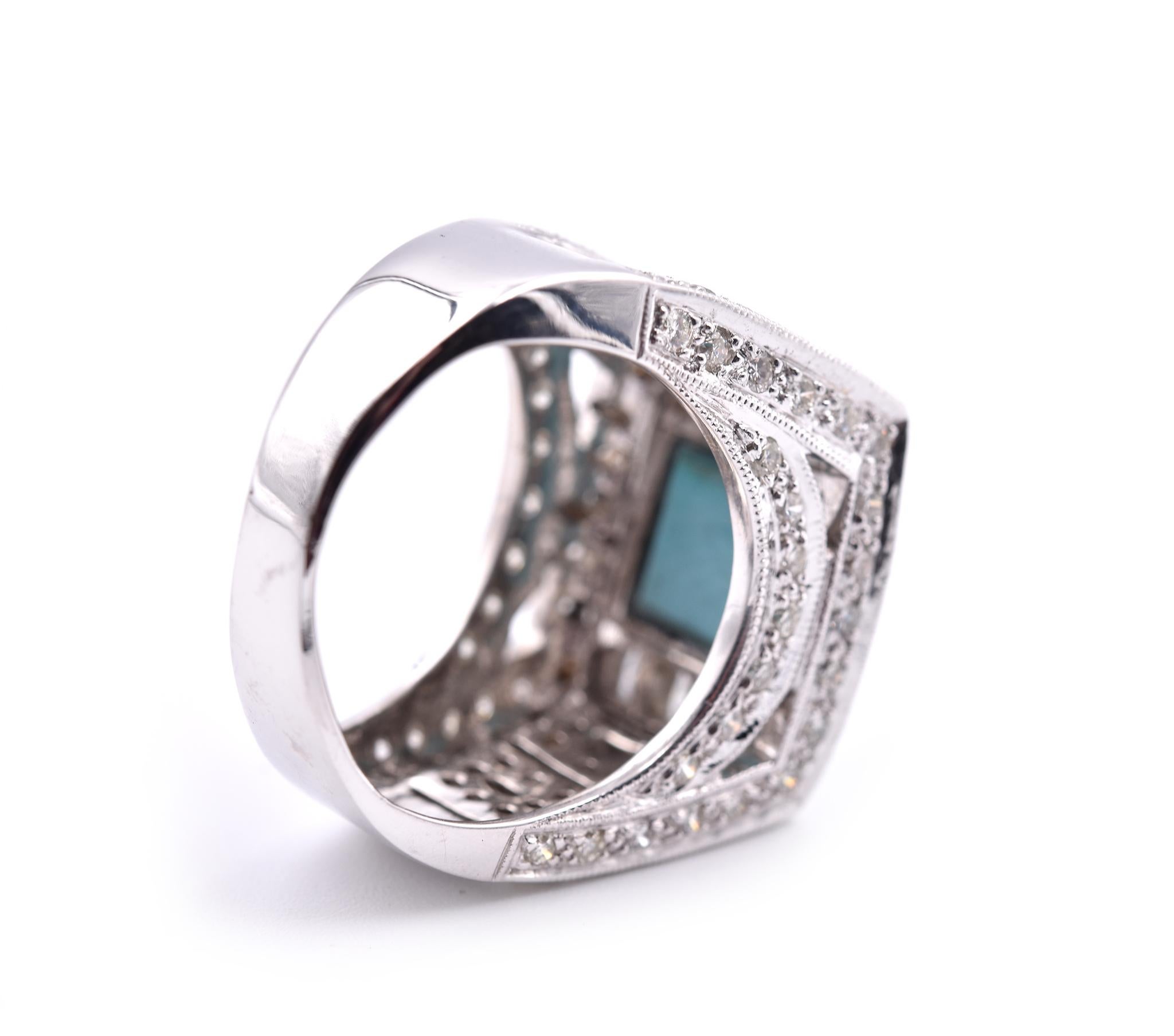 Women's 14 Karat White Gold Sleeping Beauty Turquoise and Diamond Fashion Ring