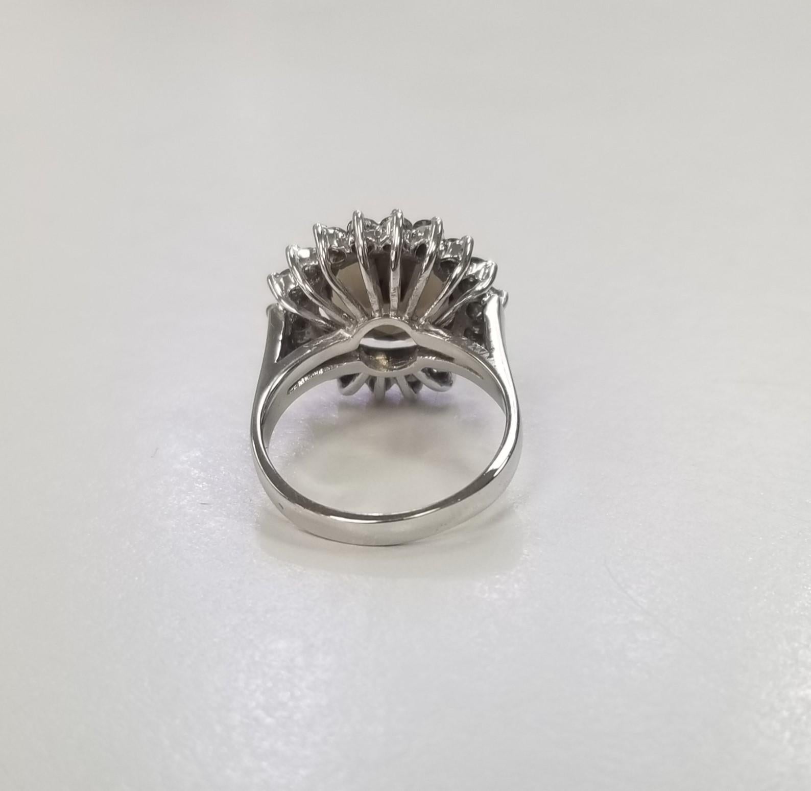 Contemporary 14k White Gold Smokey Quartz and Diamond  Halo Ring For Sale