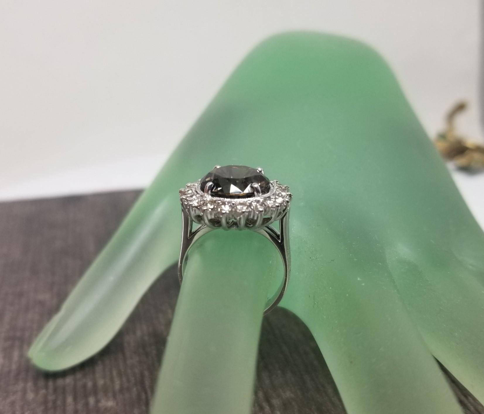 Women's or Men's 14k White Gold Smokey Quartz and Diamond  Halo Ring For Sale