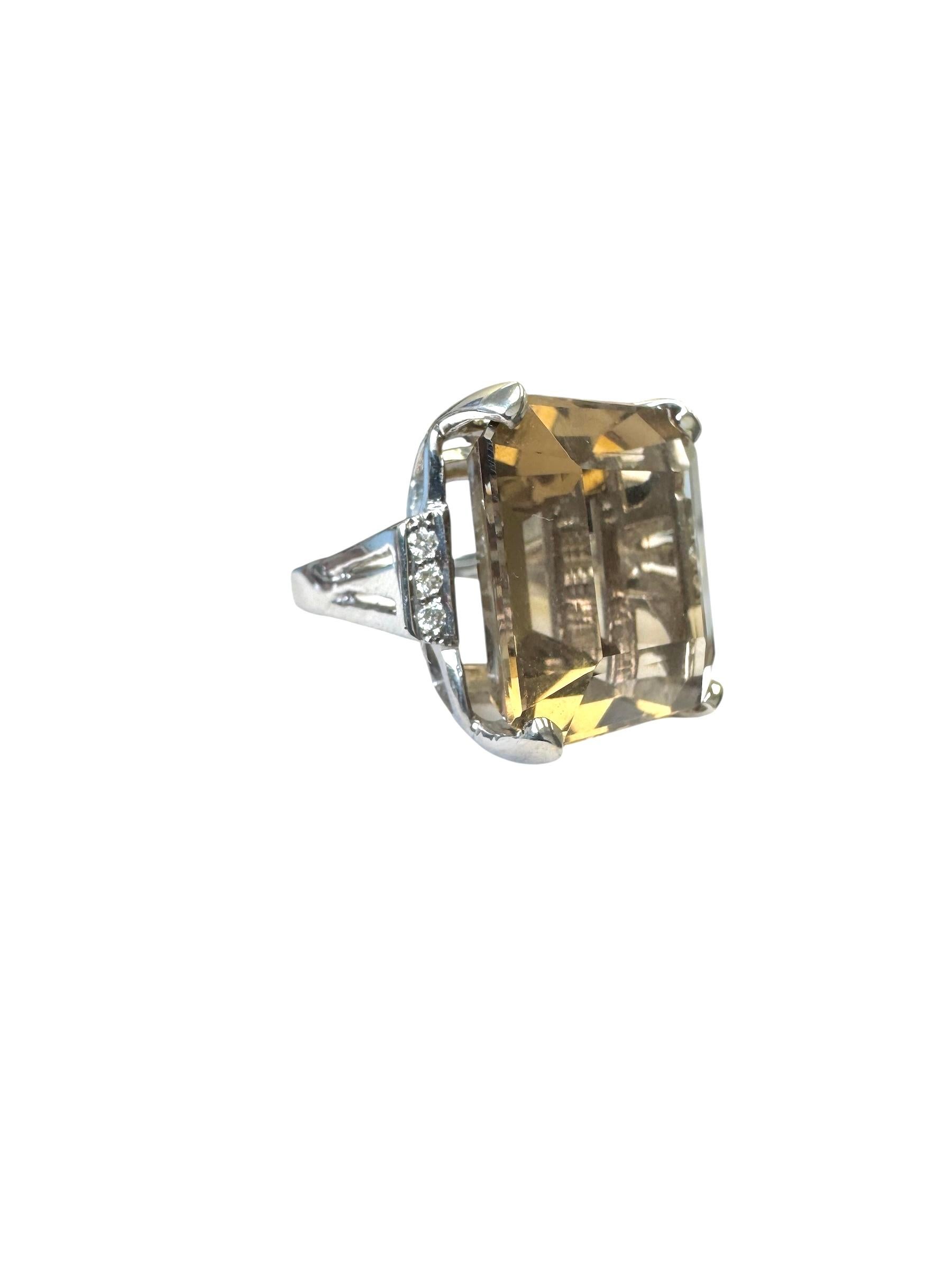 14K White Gold Smoky Quartz and Diamond Cocktail Ring For Sale 4