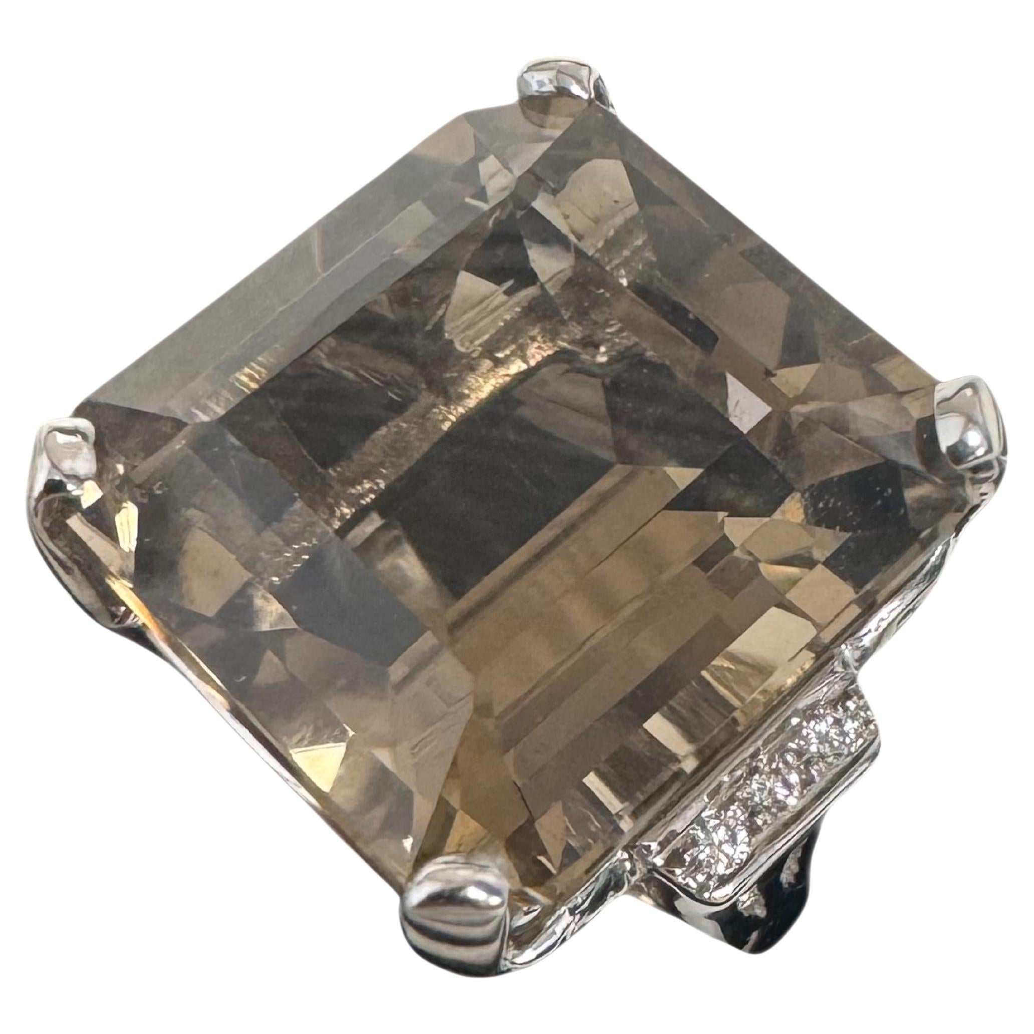 14K White Gold Smoky Quartz and Diamond Cocktail Ring