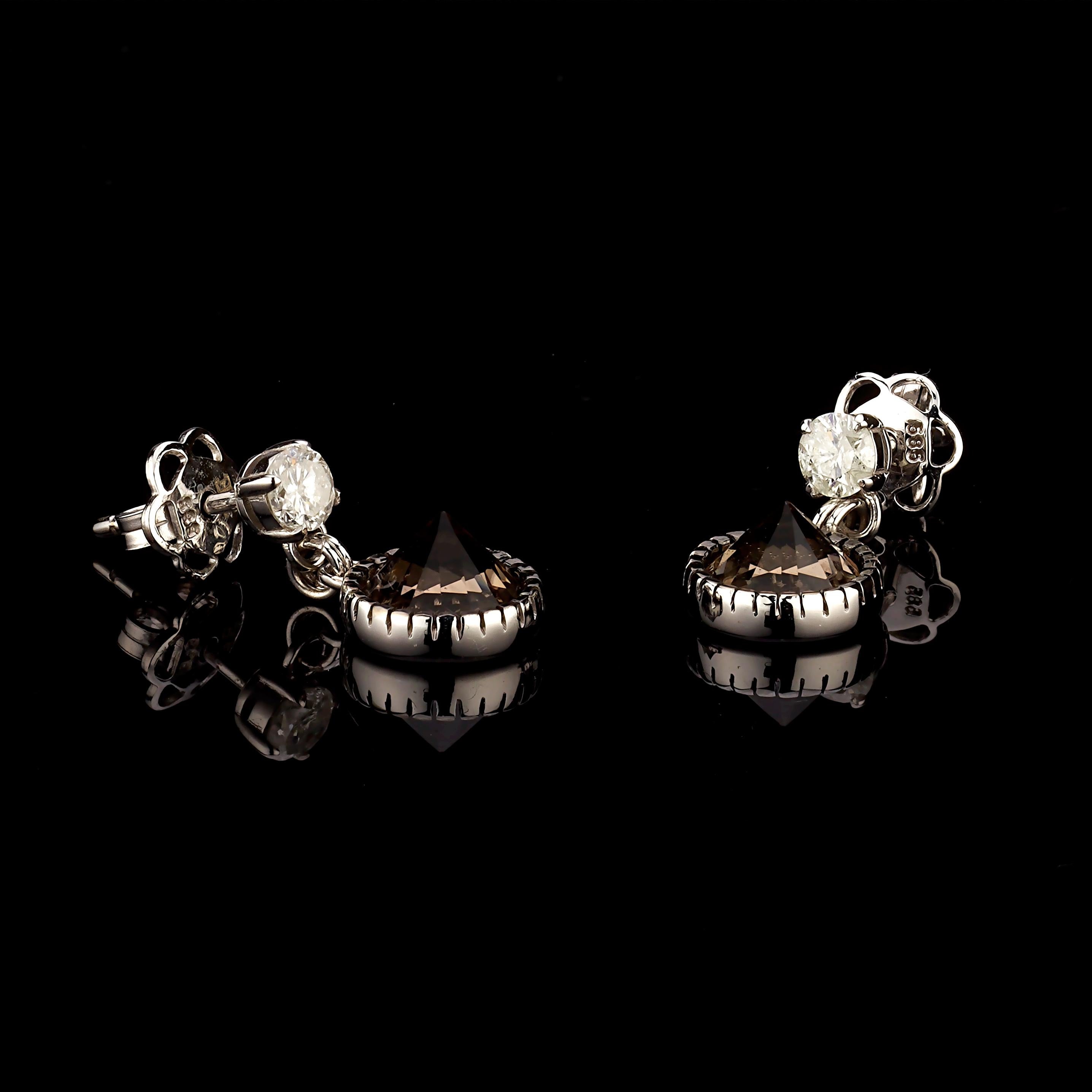 Boucles d'oreilles pendantes en or blanc 14k avec quartz fumé Neuf - En vente à ISTANBUL, TR