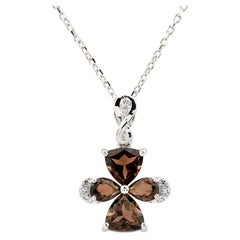 14K White Gold Smoky Quartz Infinity Cross Pendant