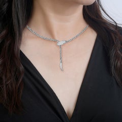 14K White Gold Snake Head Chain Necklace With Diamonds
