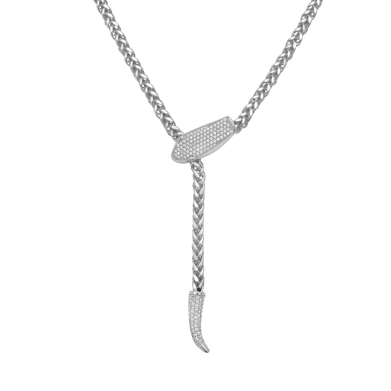 Art Déco Collana a catena con testa di serpente in oro bianco 14K e diamanti in vendita