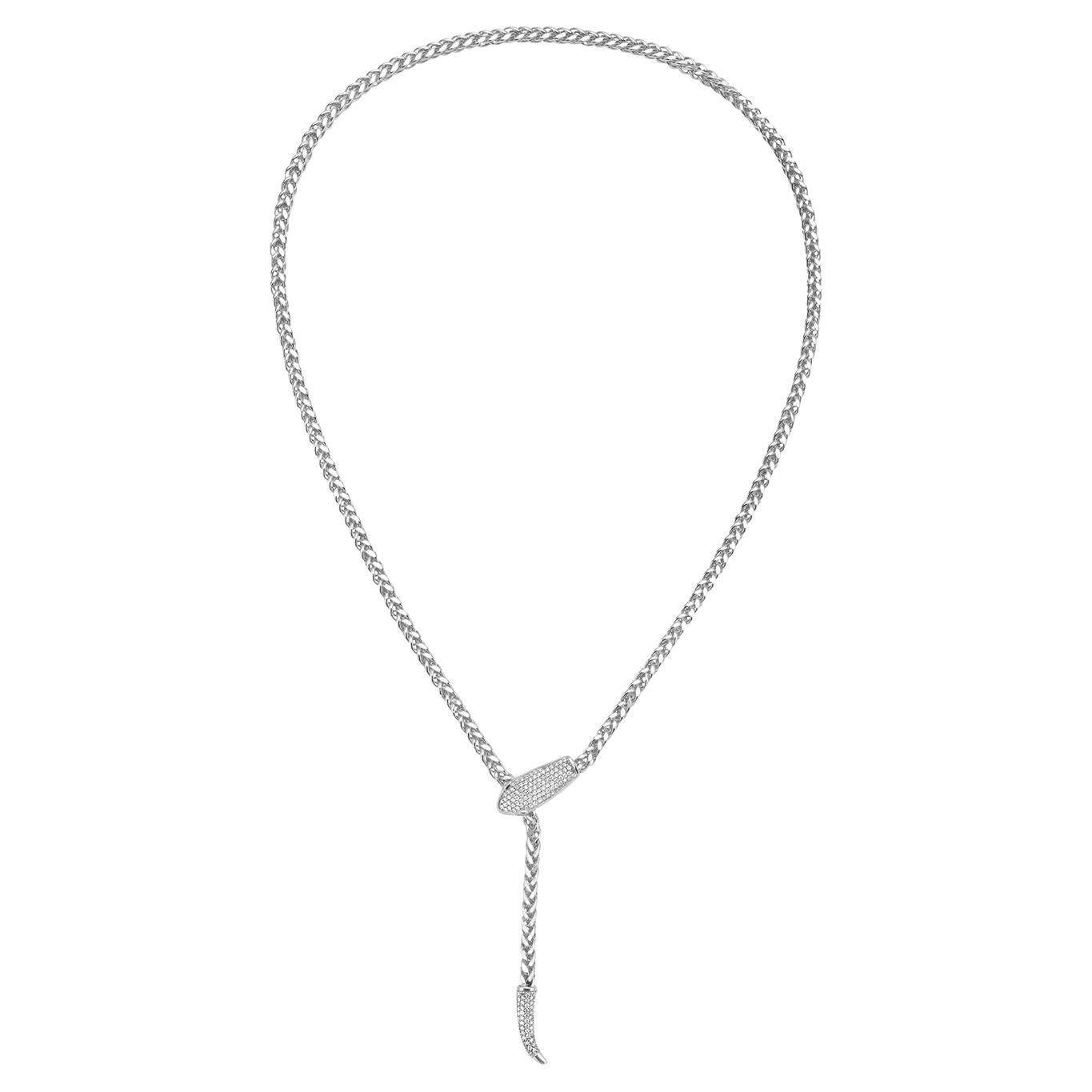 Collana a catena con testa di serpente in oro bianco 14K e diamanti in vendita