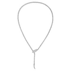 14K White Gold Snake Head Chain Necklace With Diamonds