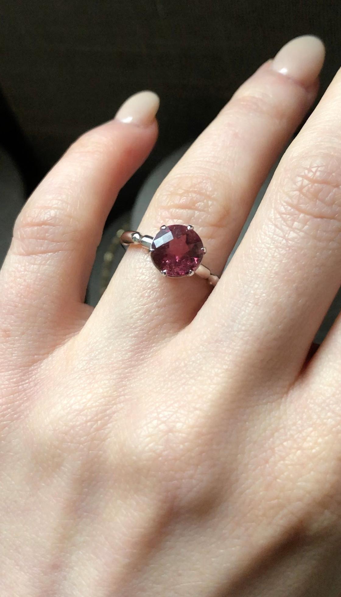 For Sale:  14k White Gold Solitaire Engagement Ring with 1.80 Carat Round Pink Tourmaline 7