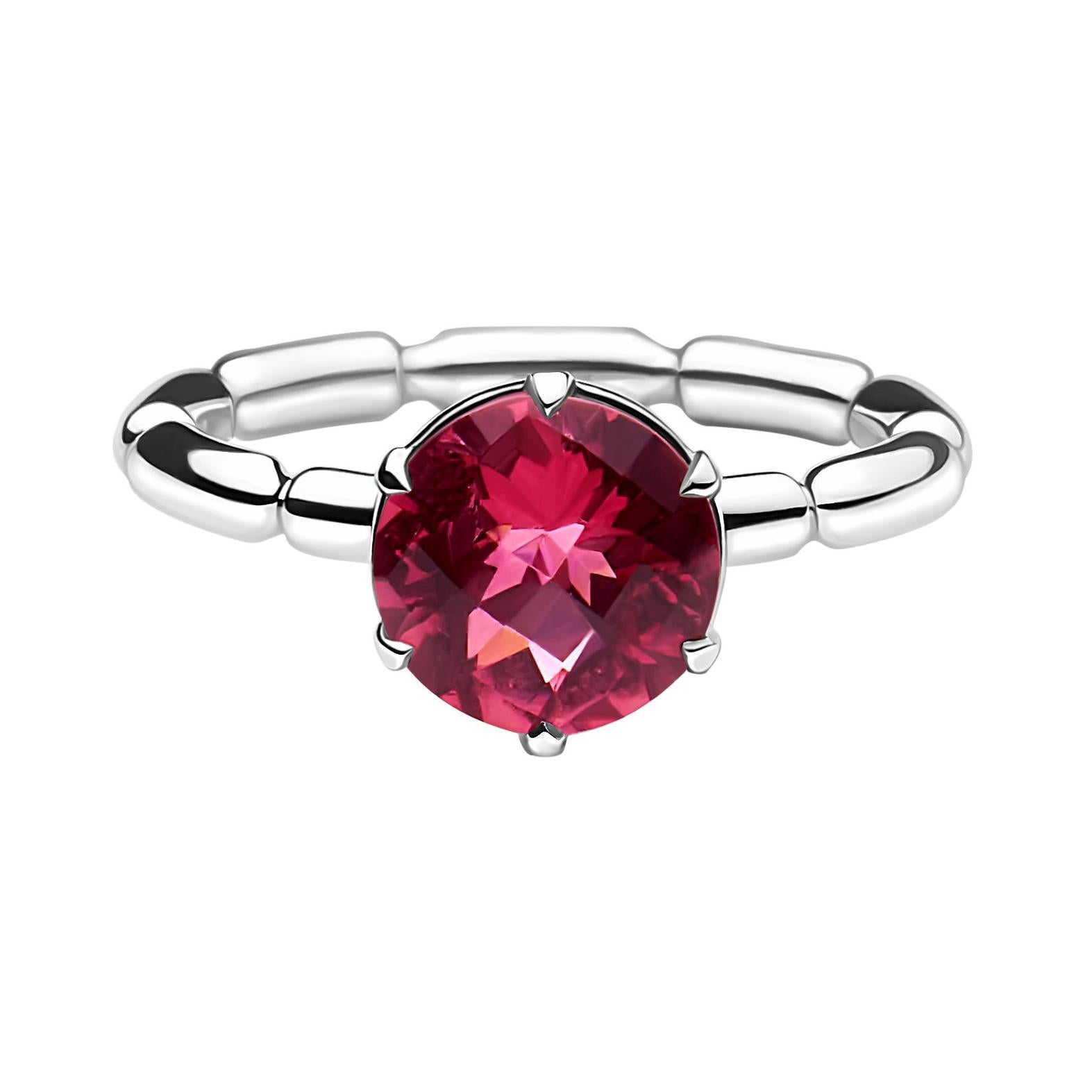 For Sale:  14k White Gold Solitaire Engagement Ring with 1.80 Carat Round Pink Tourmaline