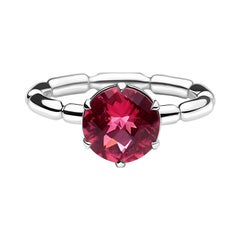 14k White Gold Solitaire Engagement Ring with 1.80 Carat Round Pink Tourmaline