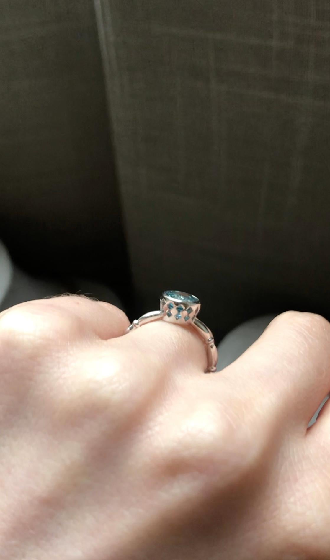For Sale:  14k White Gold Solitaire Engagement Ring with 2.16 Carat Round Blue Zircon 7