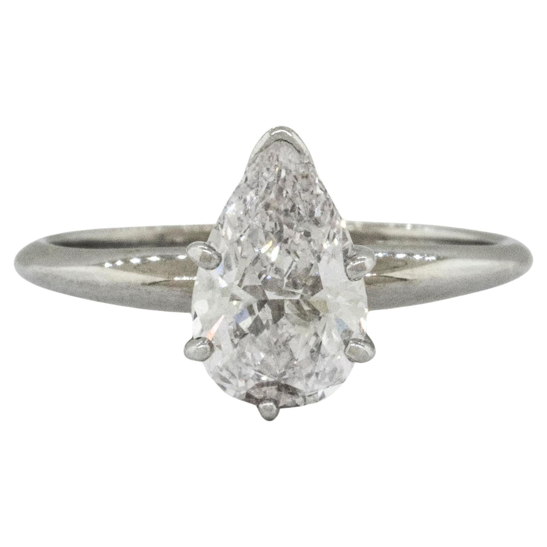 14K White Gold Solitaire Engagement Ring with GIA certified Pear Diamond 1.03 ct
