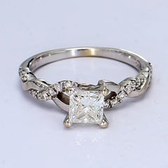 14k White Gold Solitaire Ring with Twisted Diamond Band - 5.25