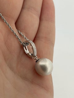 14K White Gold South Sea Pearl Enhancer Pendant Necklace 12mm Pearl & Diamond