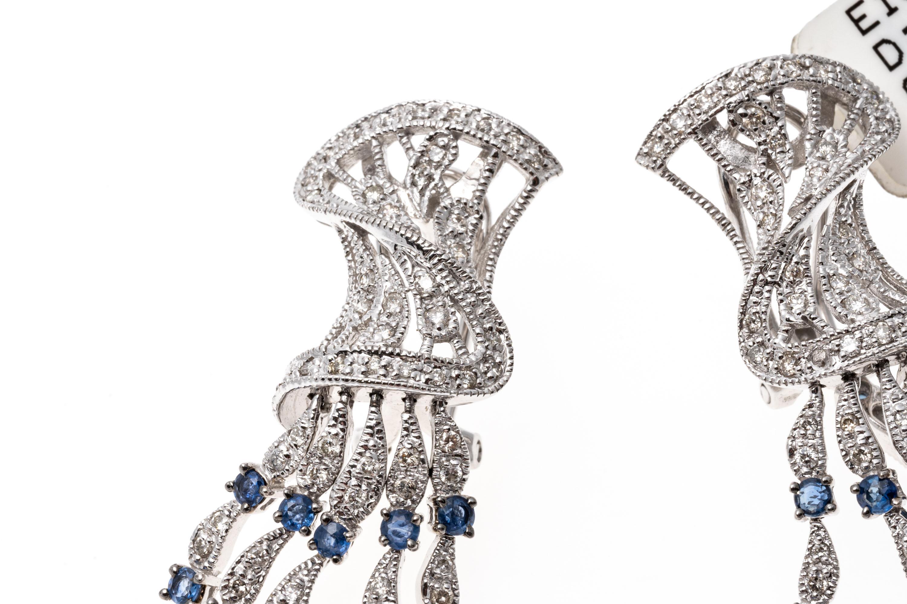 Contemporary 14k White Gold Spectacular Diamond and Sapphire Chandelier Earrings For Sale