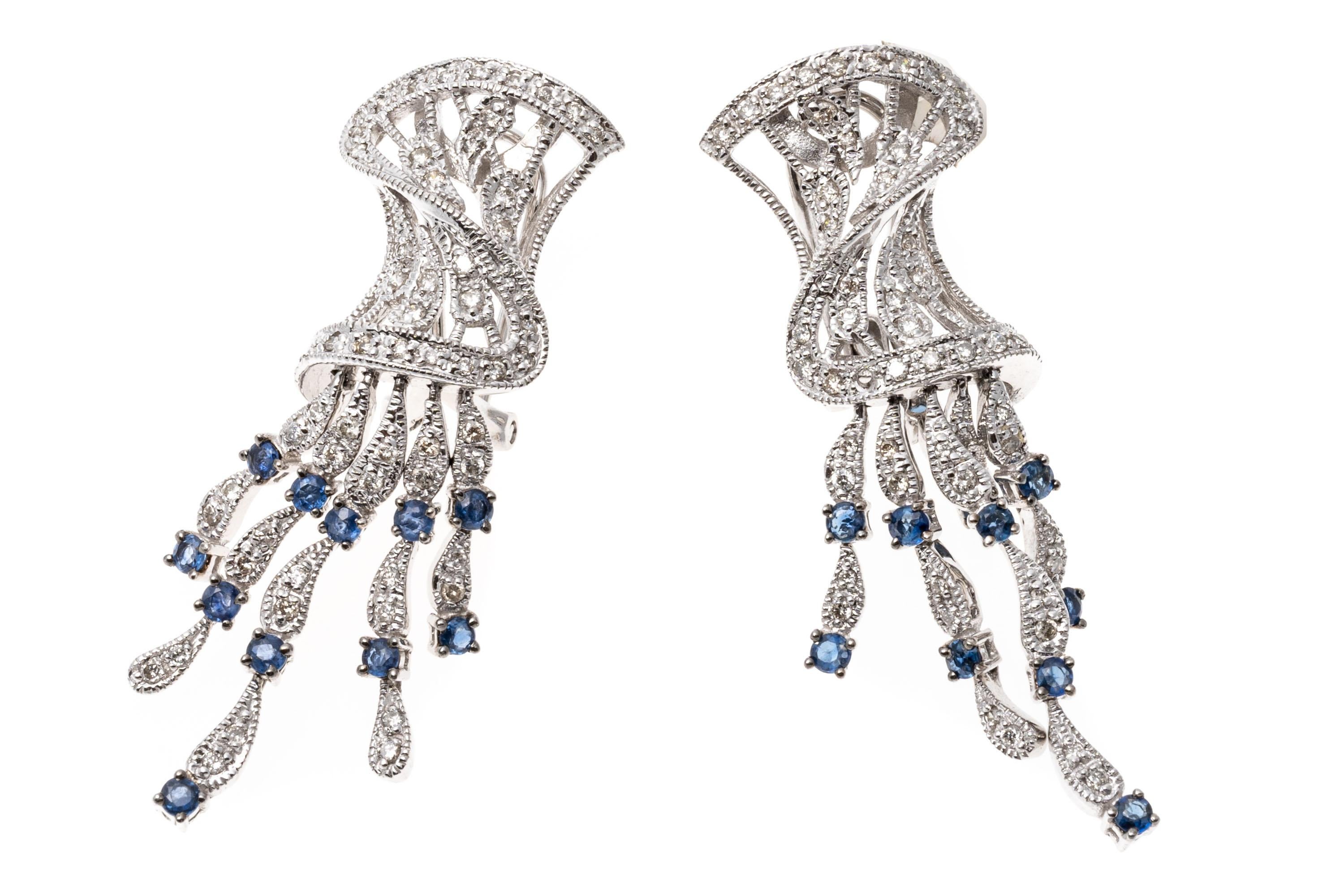 14k White Gold Spectacular Diamond and Sapphire Chandelier Earrings In Good Condition For Sale In Southport, CT