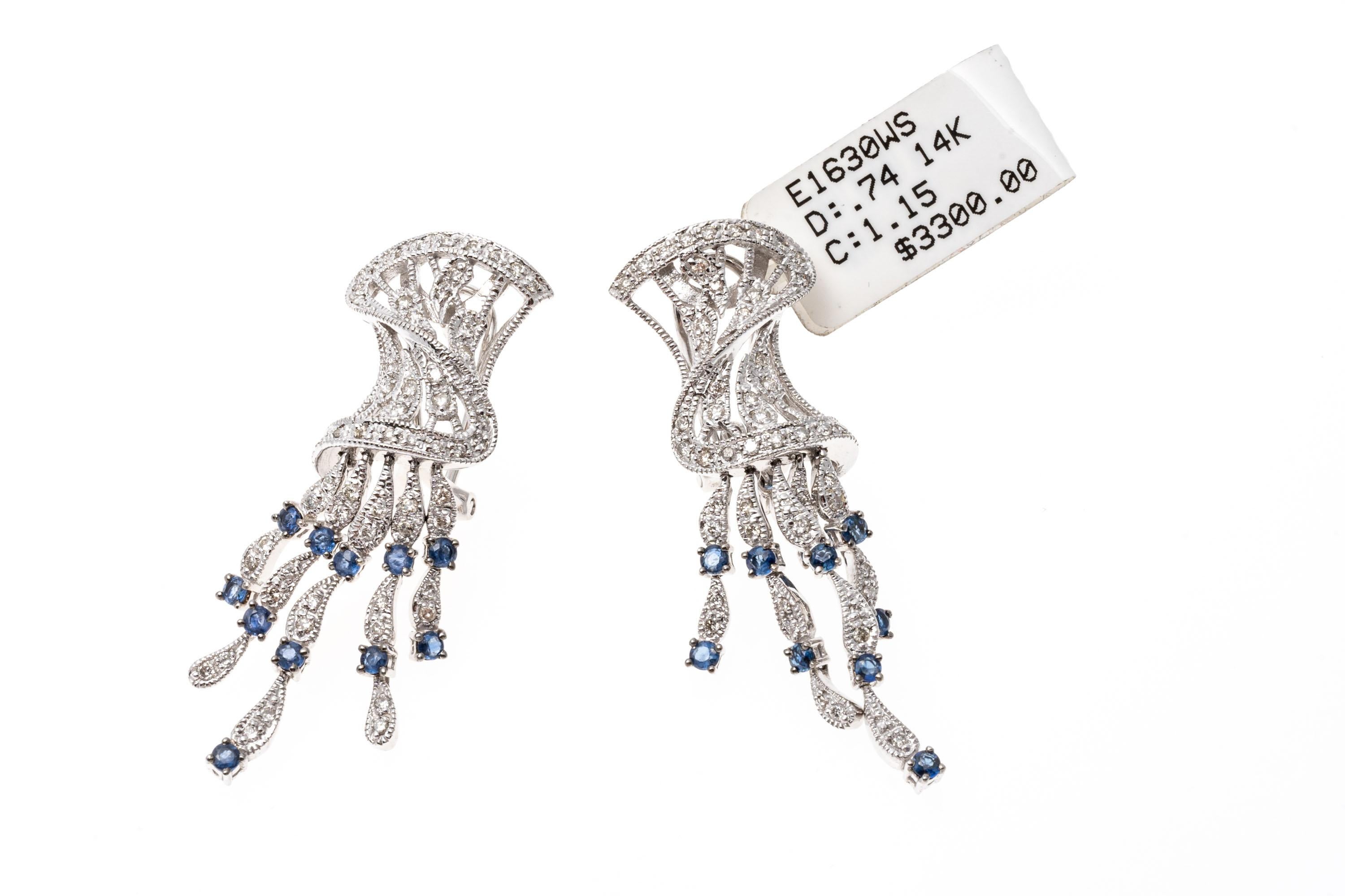 14k White Gold Spectacular Diamond and Sapphire Chandelier Earrings For Sale 2