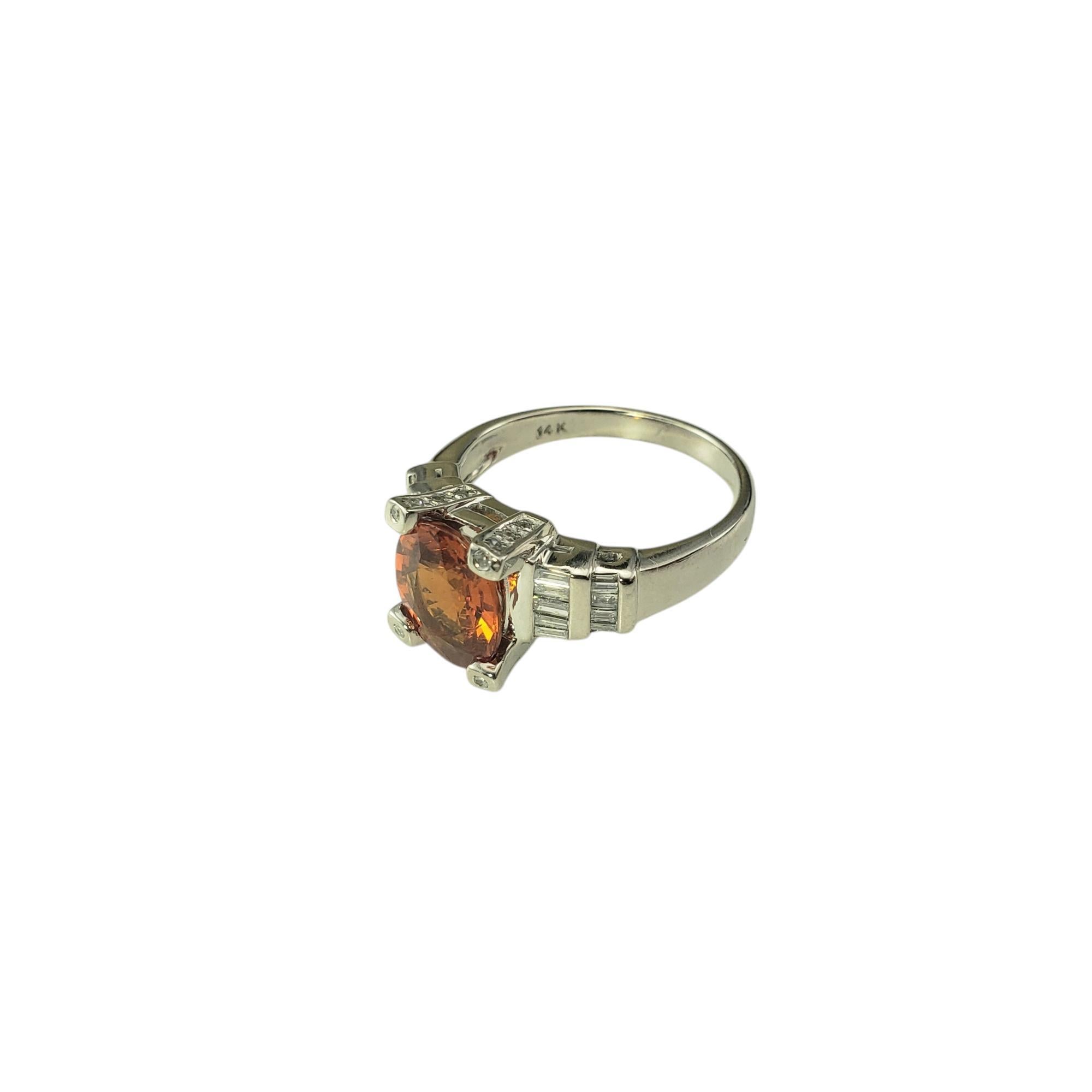 Contemporary 14K White Gold Spessartite Garnet and Diamond Ring Size 8  #20707 For Sale
