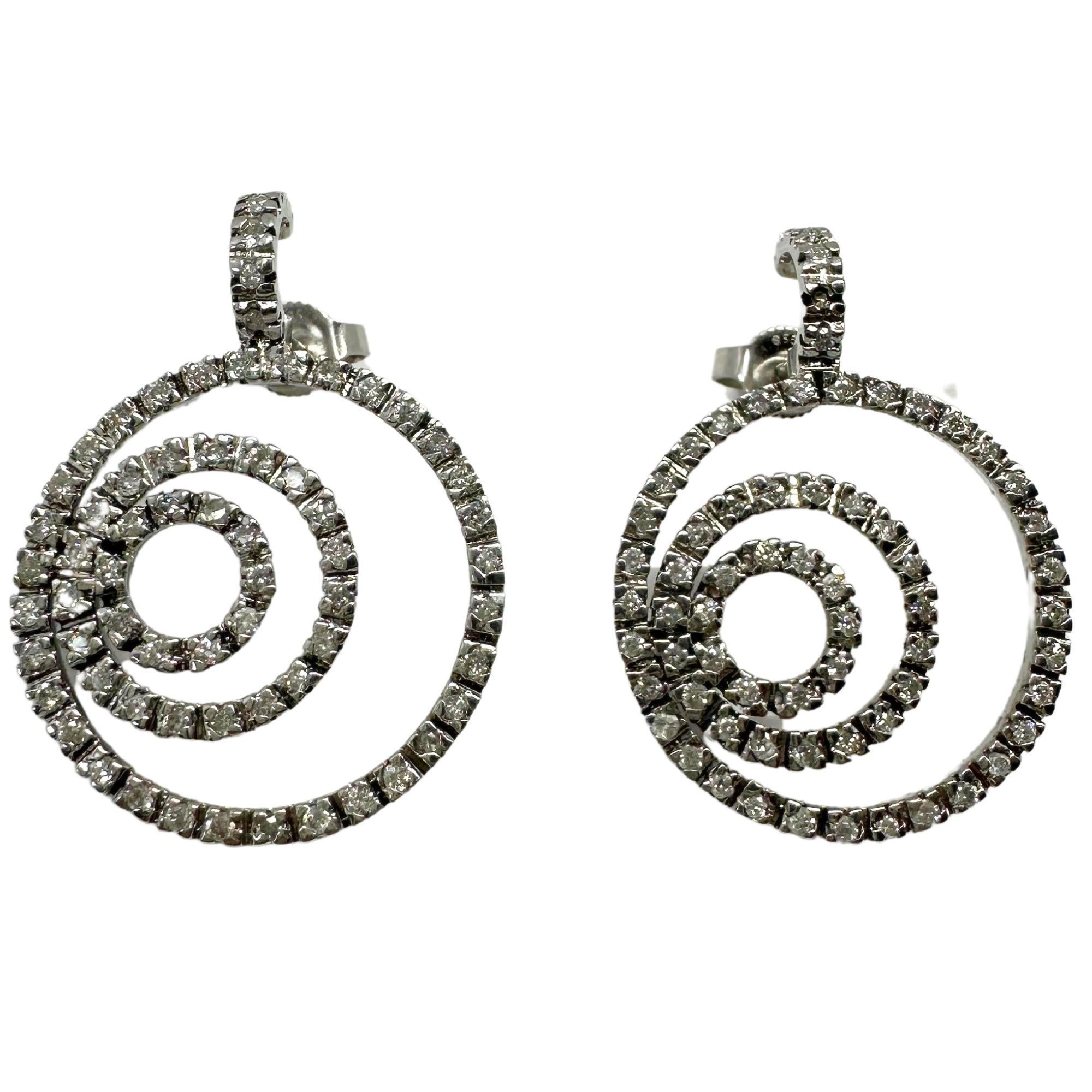 Women's 14K White Gold Spiral Diamond Earrings For Sale