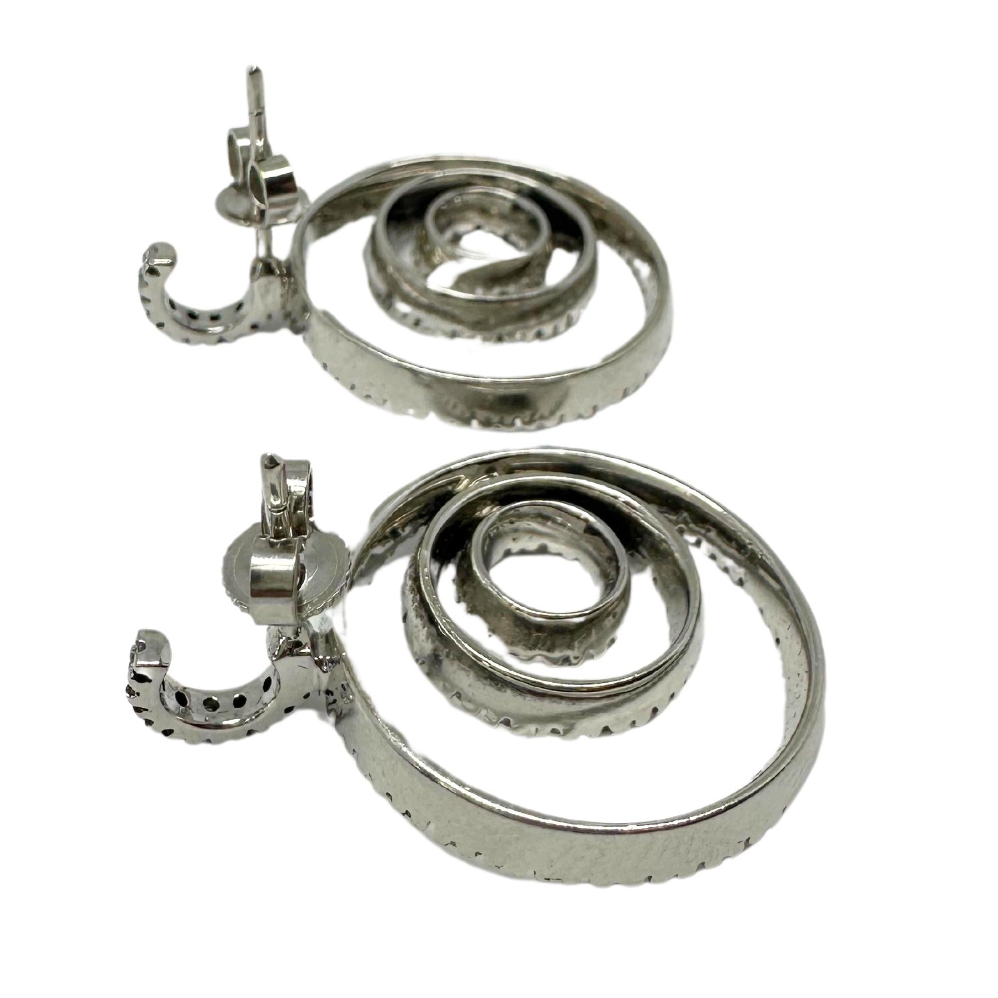 14K White Gold Spiral Diamond Earrings For Sale 1