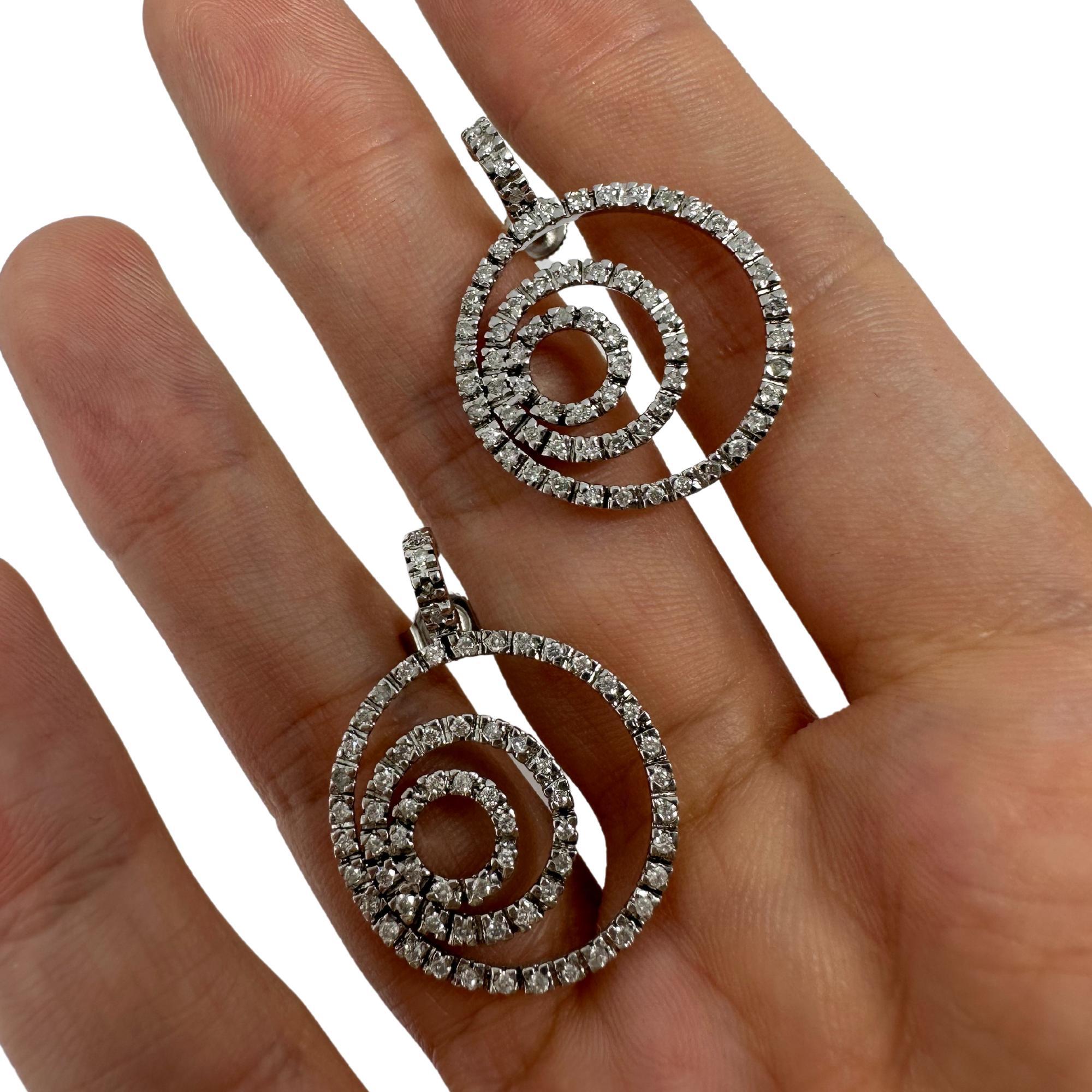 14K White Gold Spiral Diamond Earrings For Sale 2