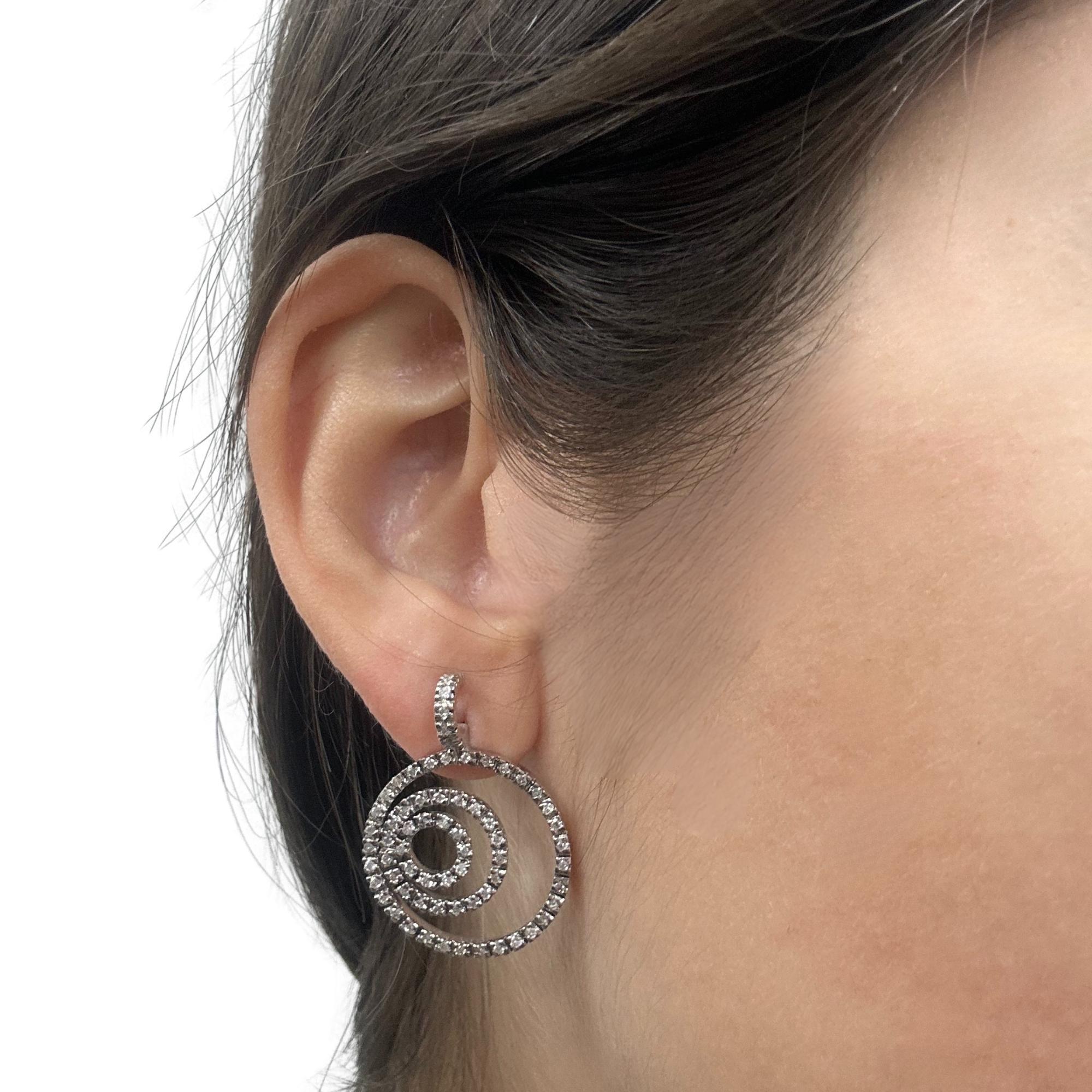 14K White Gold Spiral Diamond Earrings For Sale 3