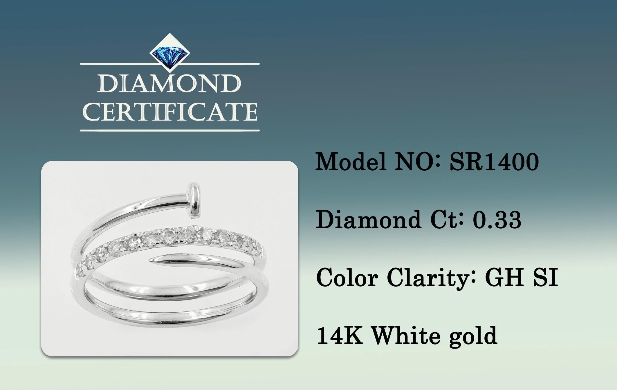 Anello con diamante a spirale in oro bianco 14K - Design moderno - 0,33 CT in vendita 2