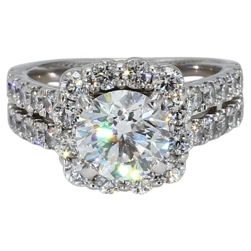 14k White Gold Split-Shank Engagement Ring with GIA Certified Natural Diamonds