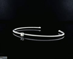 14K White Gold Spring Bangle Bracelet with a Center Diamond