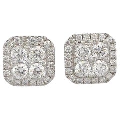 Borchie quadrate a grappolo in oro bianco 14K