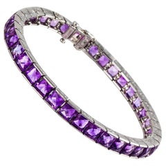 14K Weißgold Square-Cut Amethyst Line Armband