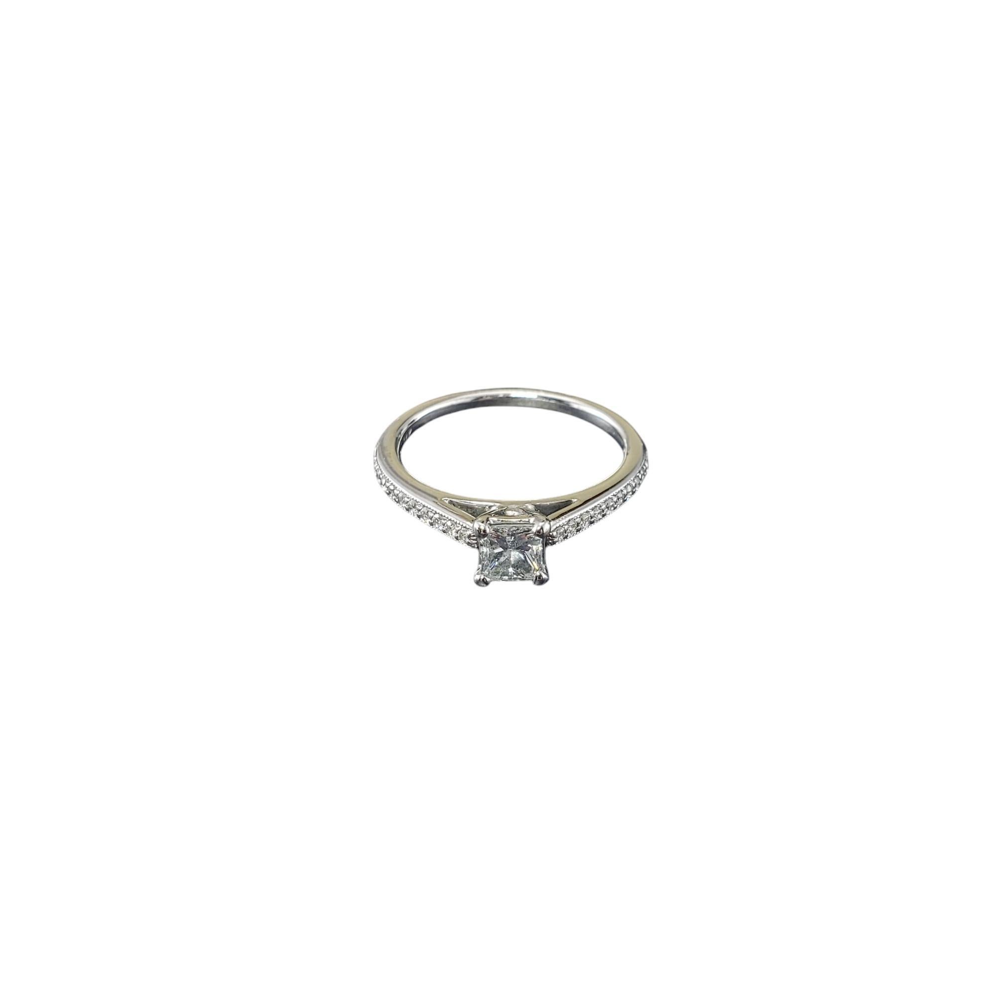 14 Karat White Gold Square Cut Diamond Engagement Ring Size 5.75 GIA Certified-

This sparkling 14K white gold engagement ring features one square modified brilliant cut diamond (.42 ct.) accented with 20 round brilliant cut diamonds set in the