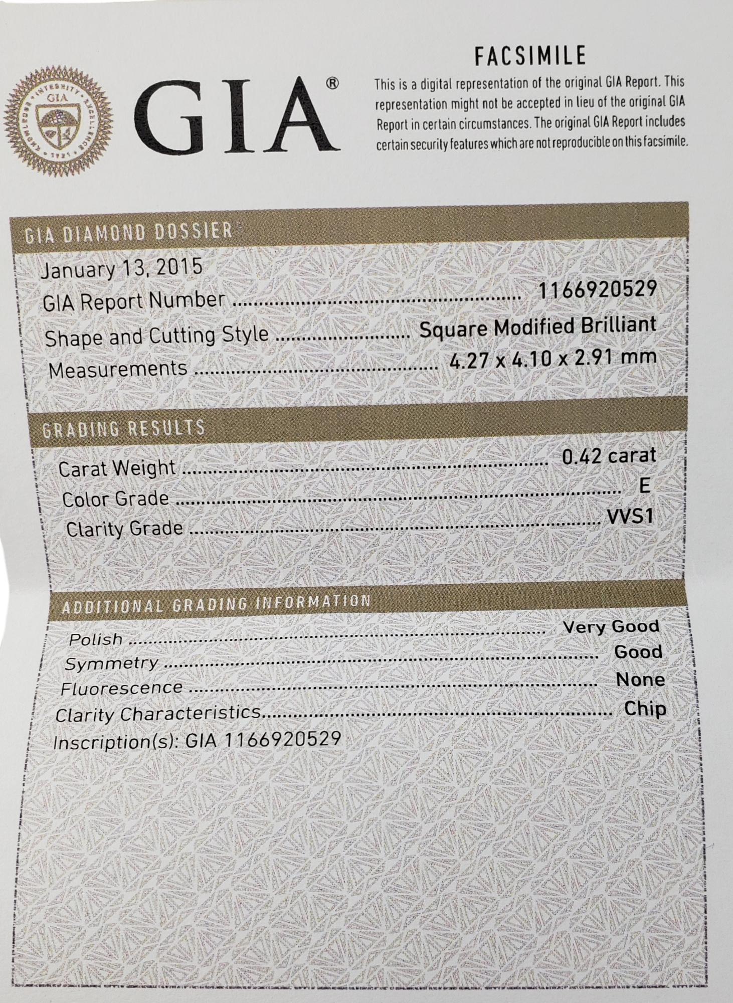 14K White Gold Square Cut Diamond Engagement Ring Size 5.75 GIA Certified #20109 For Sale 2