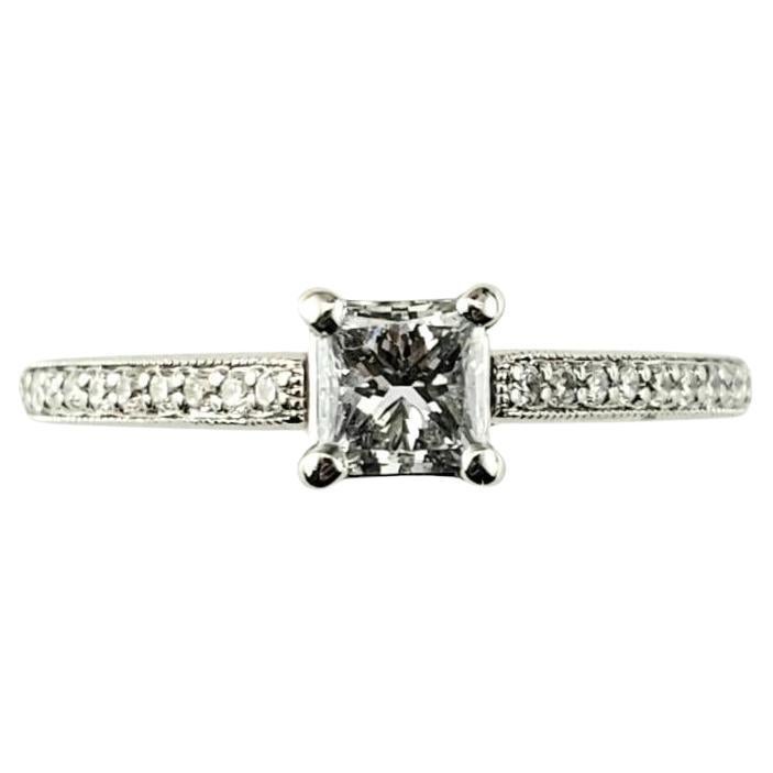 14K White Gold Square Cut Diamond Engagement Ring Size 5.75 GIA Certified #20109 For Sale