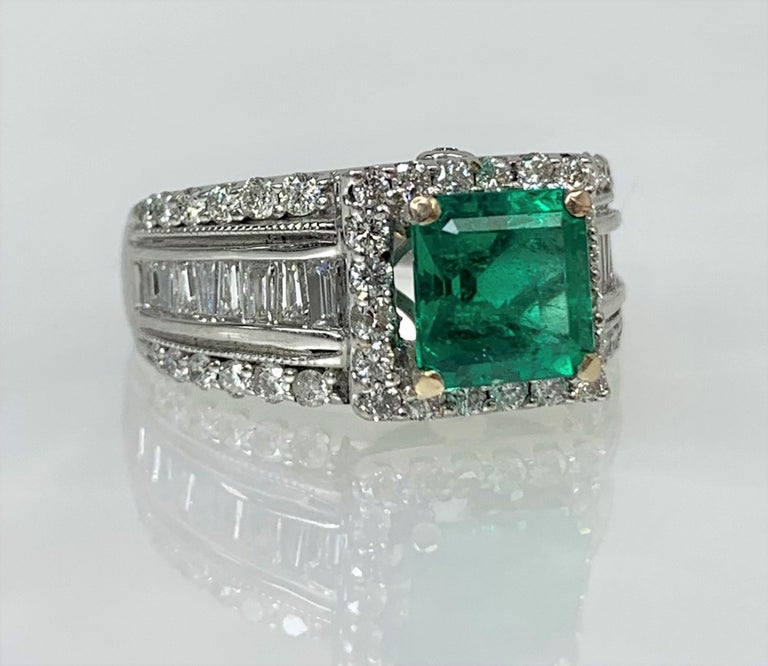 14K White Gold Square Cut Emerald Diamond Ring For Sale at 1stDibs