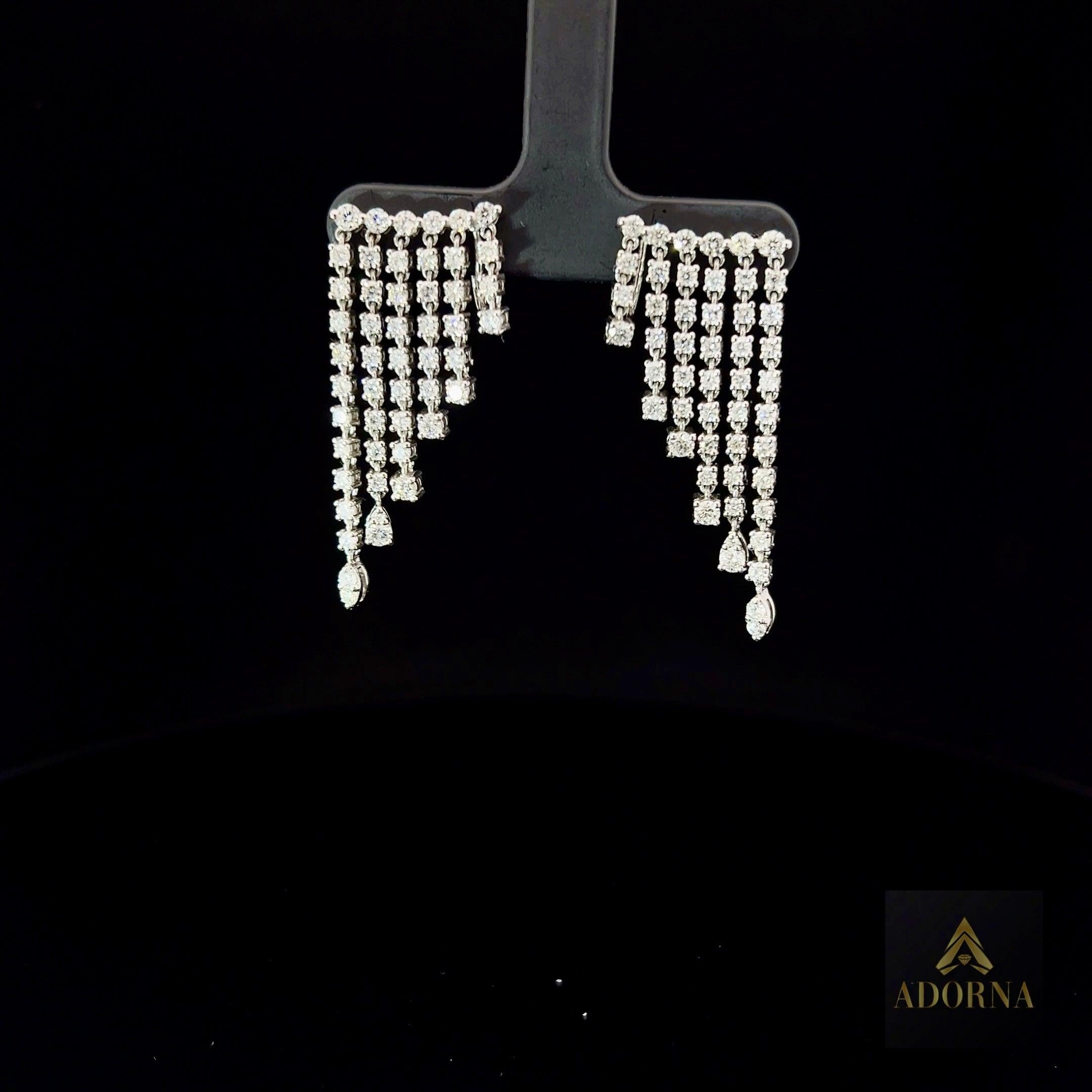 Square Cut Multi Row White Square 14K Diamond Dangling Earrings For Sale