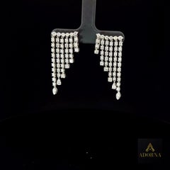 Multi Row White Square 14K Diamond Dangling Earrings