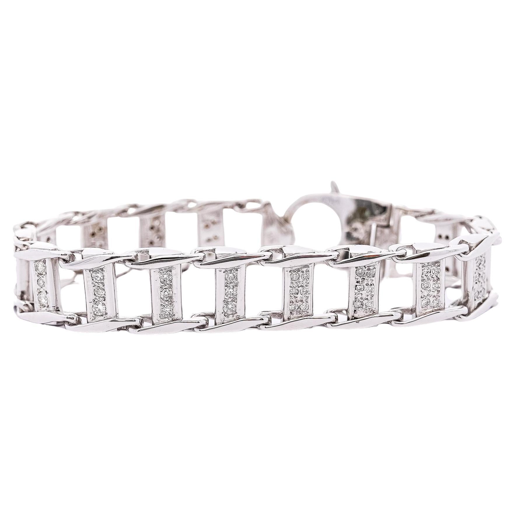 14K White Gold Square Link 2.5 Carat Diamond Men's Bracelet