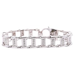14K White Gold Square Link 2.5 Carat Diamond Men's Bracelet