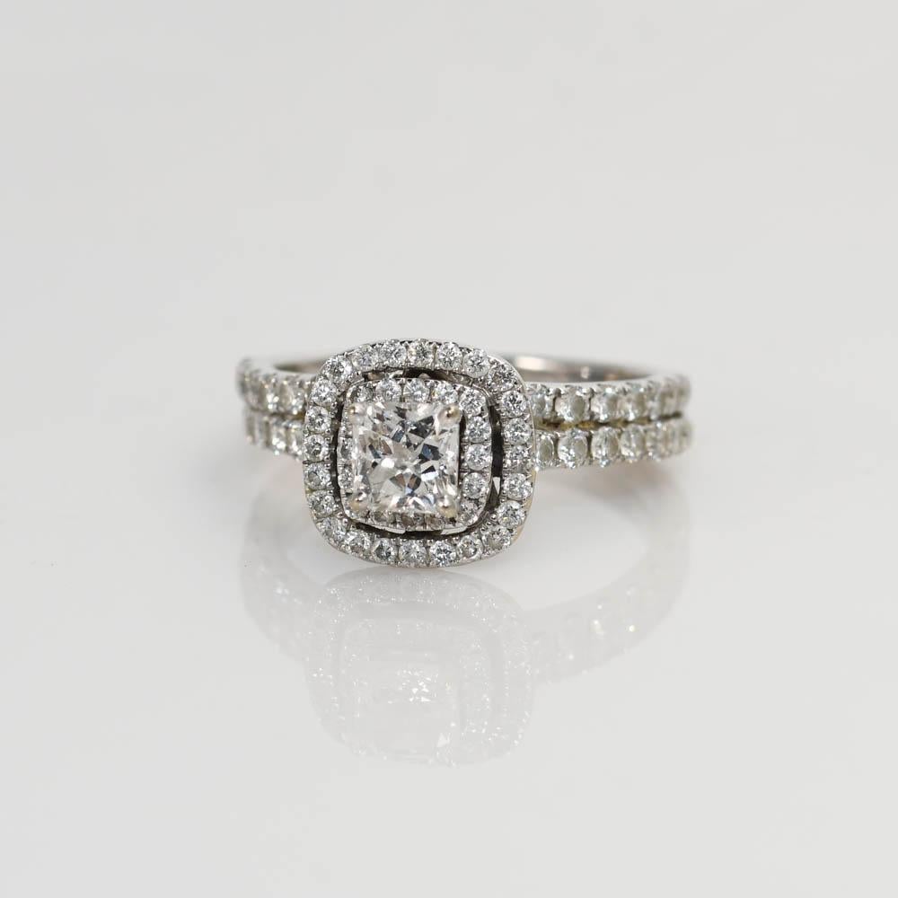 Bague de fiançailles en or blanc 14K à diamant brillant modifié carré 0.70ct Unisexe en vente