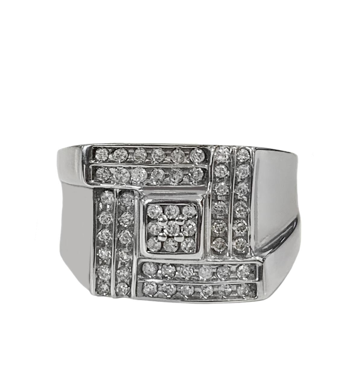 -Custom made

-14k White gold

-Ring size: 10

-Weight: 5.9gr

-Ornament dimension: 0.5x0.5”

-Diamonds:1.00ct, SI clarity, G color