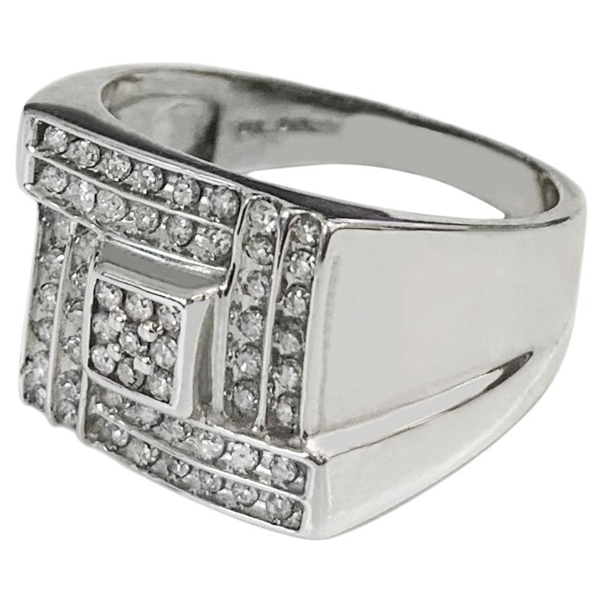 14k White Gold Square Ring with Diamonds