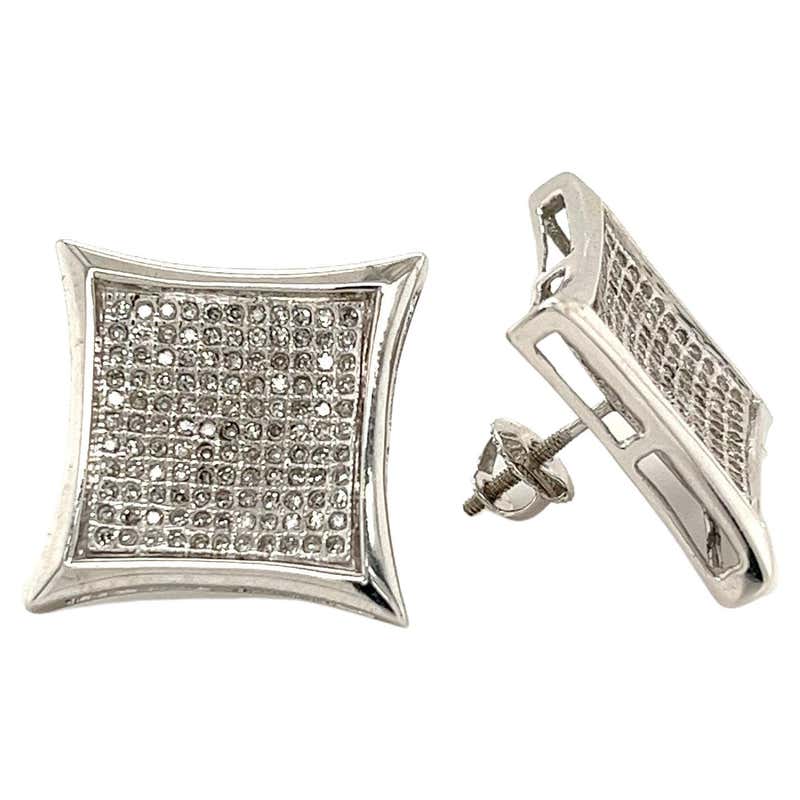 Dazzlingrock Collection 0.06 Ctw Round Diamond Square Stud Earrings - 10K White Gold, Screw Back
