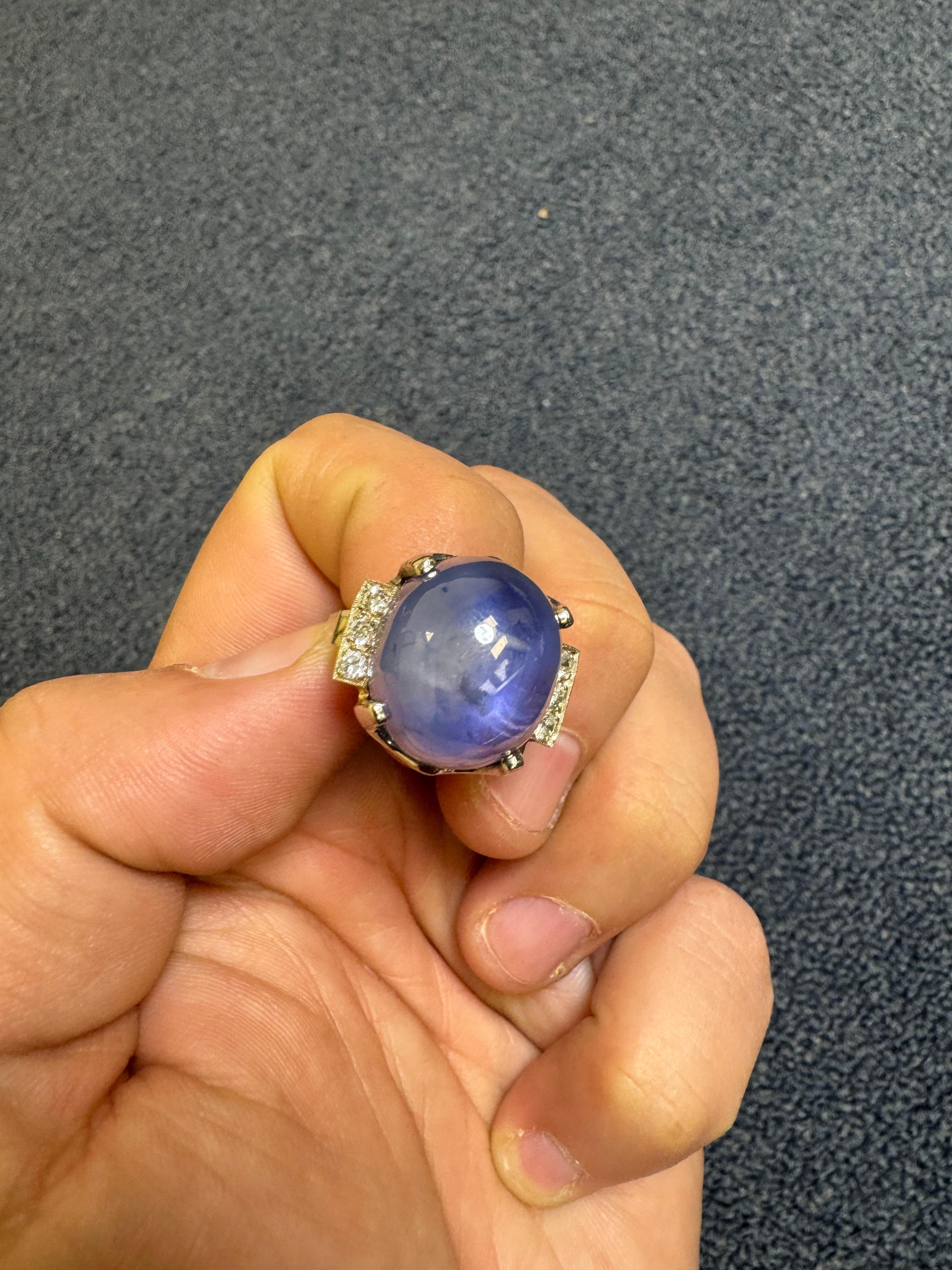 Ring aus 14 Karat Weißgold mit Sternsaphir und Diamant im Angebot 6