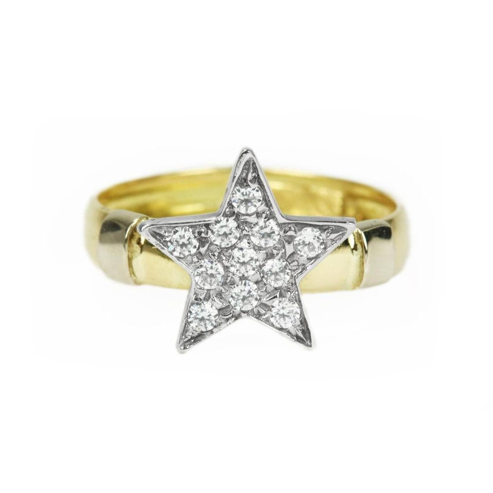 Anello a grappolo con diamanti a stella in oro bianco 14K Semplice e delicato con design a pave in vendita