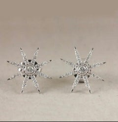 14K White Gold Starburst Stud Earrings Natural Diamond Luxury Jewelry Moms Gift.